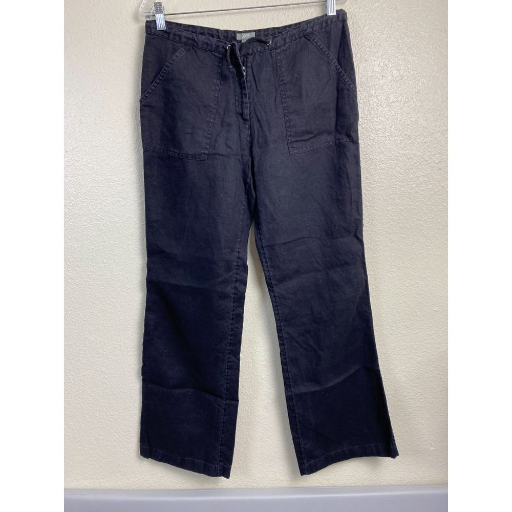 J.Jill Womens Linen Pants size 8 Black Straight Lagenlook vacation Minimalist